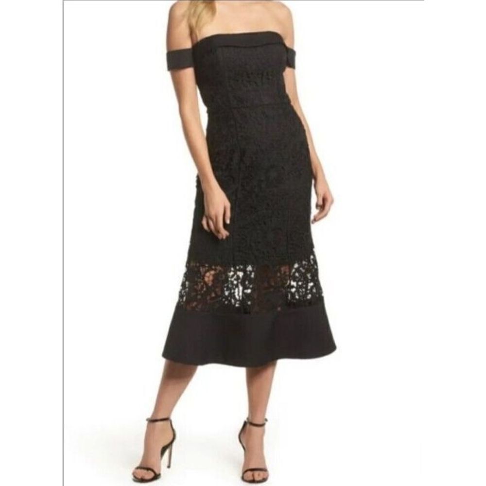 JARLO Dress Size 6T Black Lace Off Shoulders Midi Dress